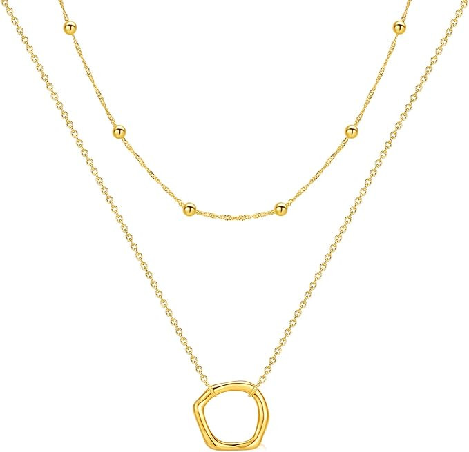 KISMIURRA Layered Gold Necklace for Women 18K Gold Plated Dainty Stacked Layering Necklace Jewelr... | Amazon (US)