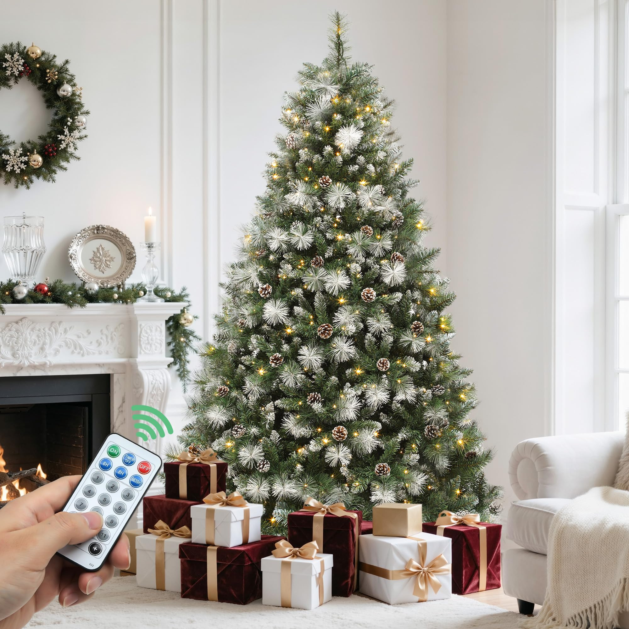 YITAHOME 6ft Prelit Scotch Pine Christmas Tree with Remote Control, Pre-Decorated Frosted Christm... | Amazon (US)