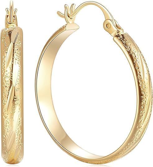 14K Gold Hoop Earrings for Women, Large Gold Hoop Earrings 14K Gold Earrings for Women Trendy Gol... | Amazon (US)