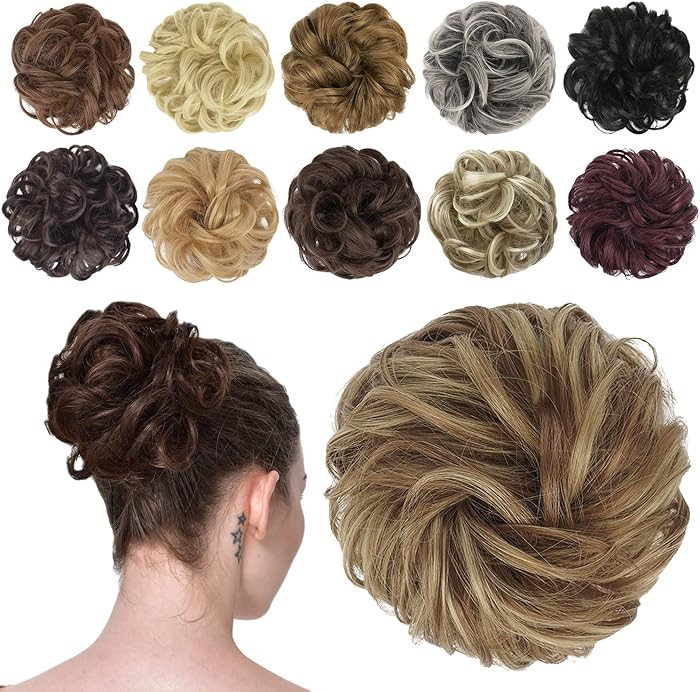 FESHFEN Messy Bun Hair Piece - Wavy Synthetic Chignon Scrunchies for Instant Volume, Elastic Pony... | Amazon (US)