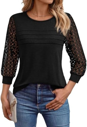 AUTOMET Womens Lace Tops 3/4 Length Sleeve Tops | Amazon (US)
