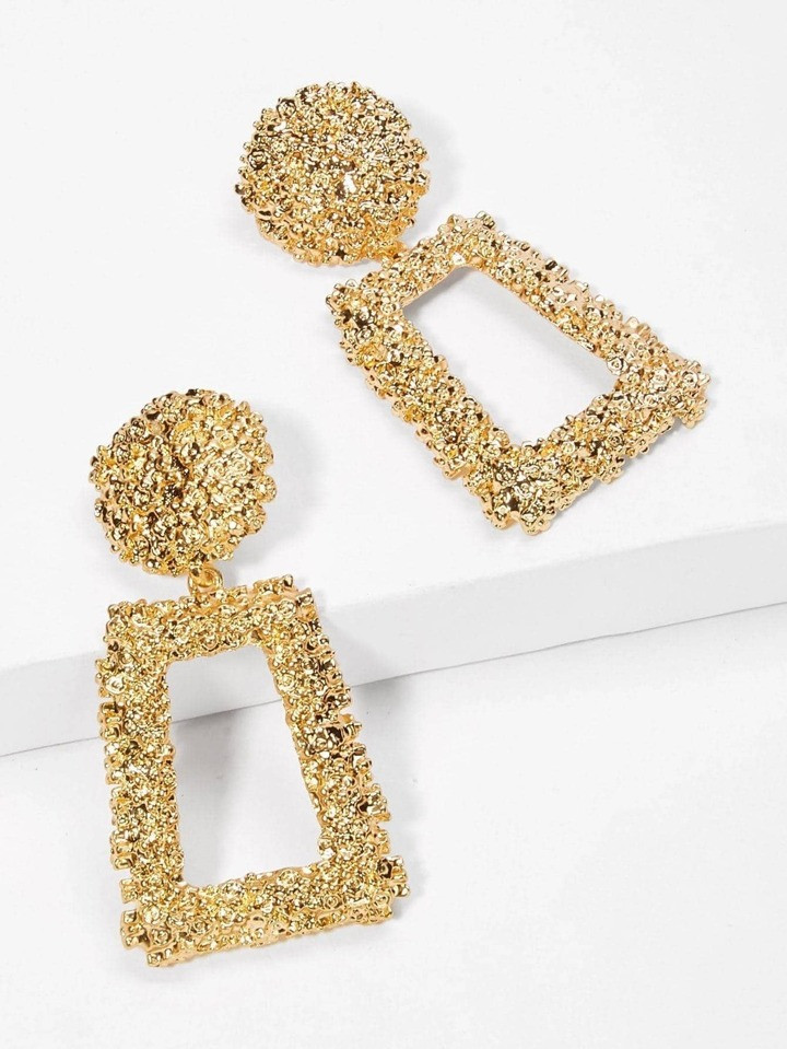 1pair Fashionable Textured Geometric Drop Earrings For Women For Daily Decoration | SHEIN
