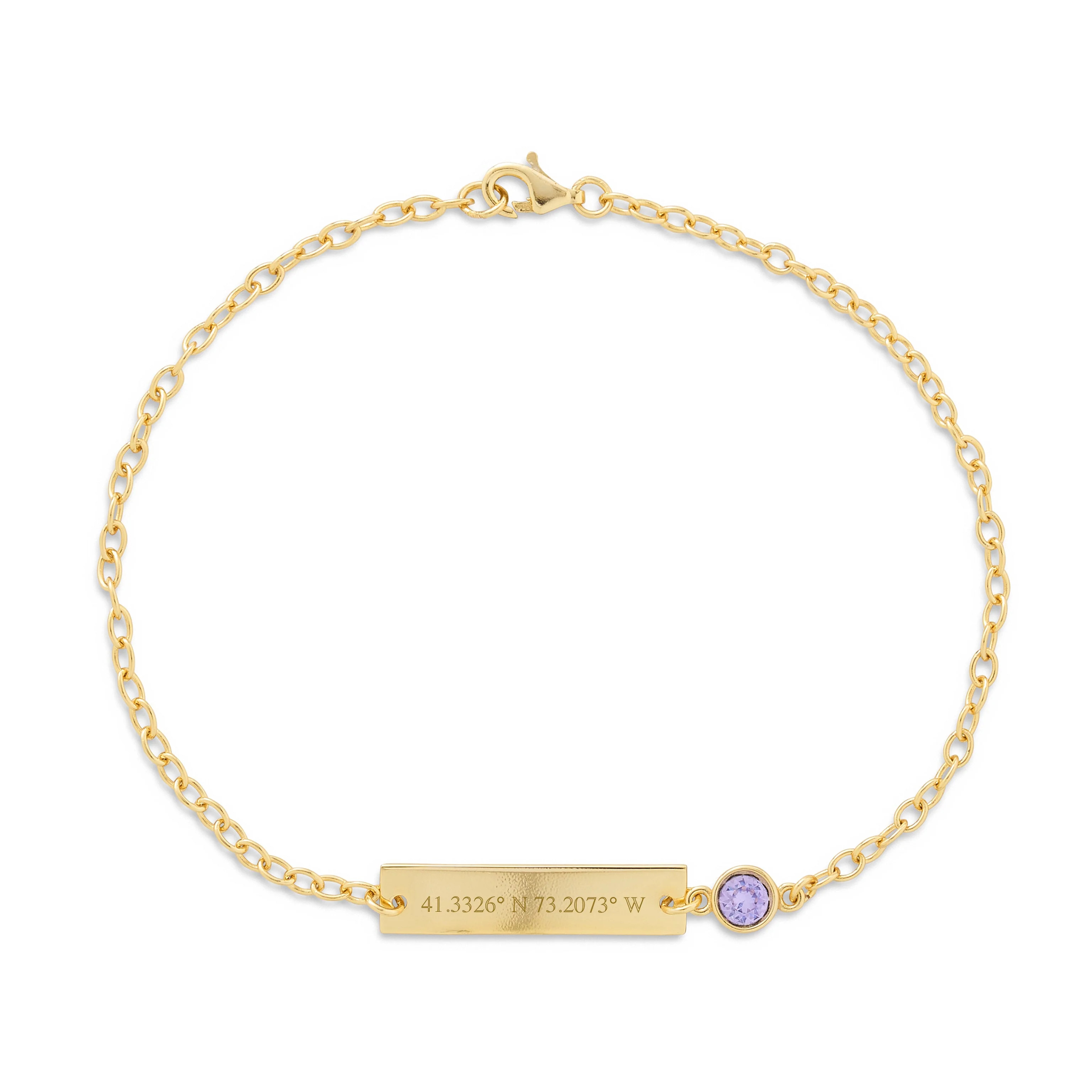 Custom Coordinate Bezel Set Birthstone Name Bar Bracelet | Mill Rock East