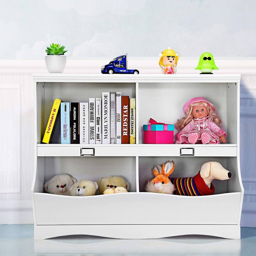 DORTALA Children Storage Unit Kids Bookshelf Bookcase Baby Toy Organizer Shelf White | Amazon (US)