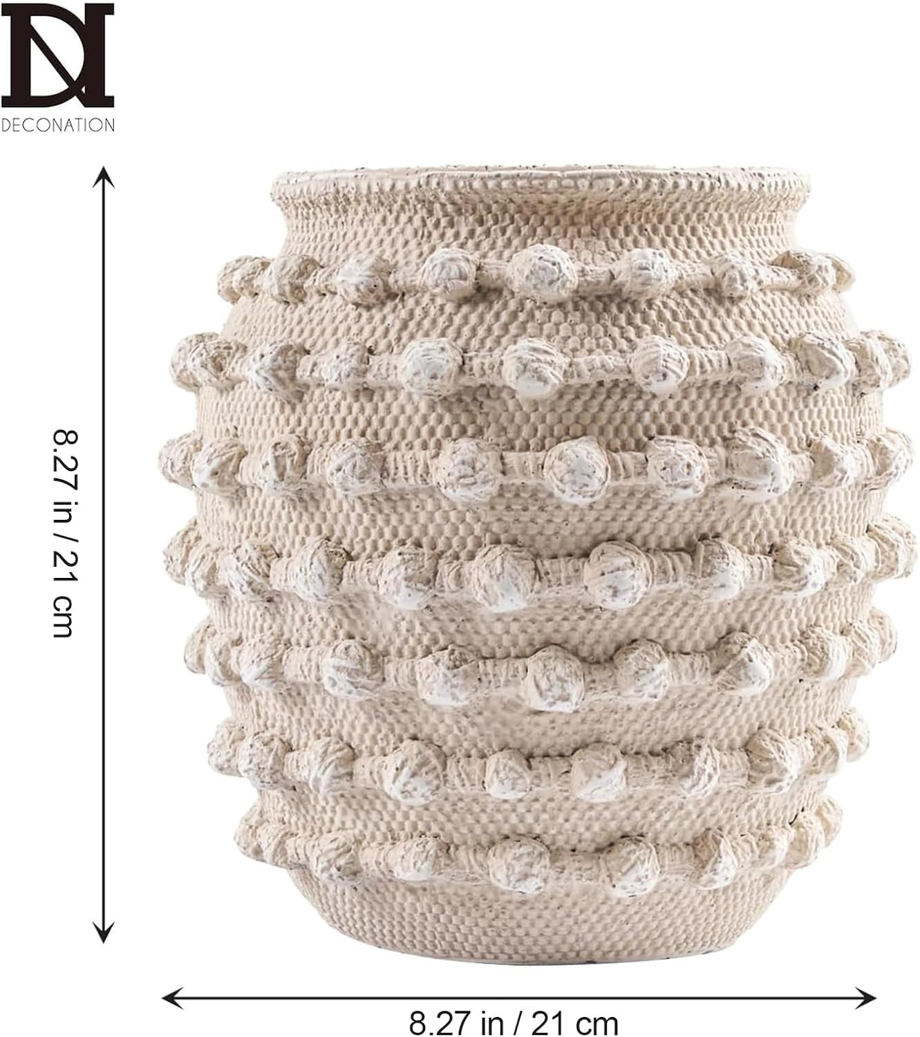 DN DECONATION Beige Rustic Farmhouse Vase, 8.2 Inch Textured Boho Vase for Home Decor, Cement Dec... | Amazon (US)