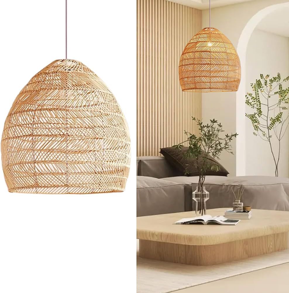 Littleglovo Rattan Pendant Lights, Natural Material Rattan Lamp, Round Ceiling Bamboo Pendant Lig... | Amazon (US)