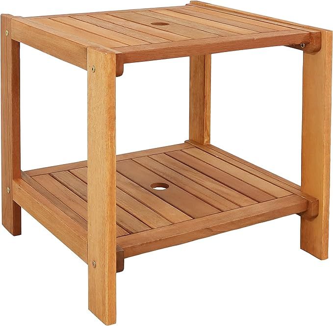 Sunnydaze Meranti Wood Outdoor Patio Side Table - Teak Oil Finish - 20-Inch | Amazon (US)