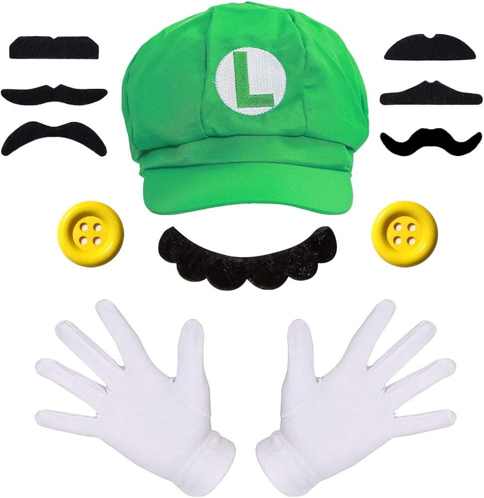 Super Bros Hats Maria Luigi Super Brothers Cap Mustaches Elastic Suspenders Gloves Buttons Cospla... | Amazon (US)