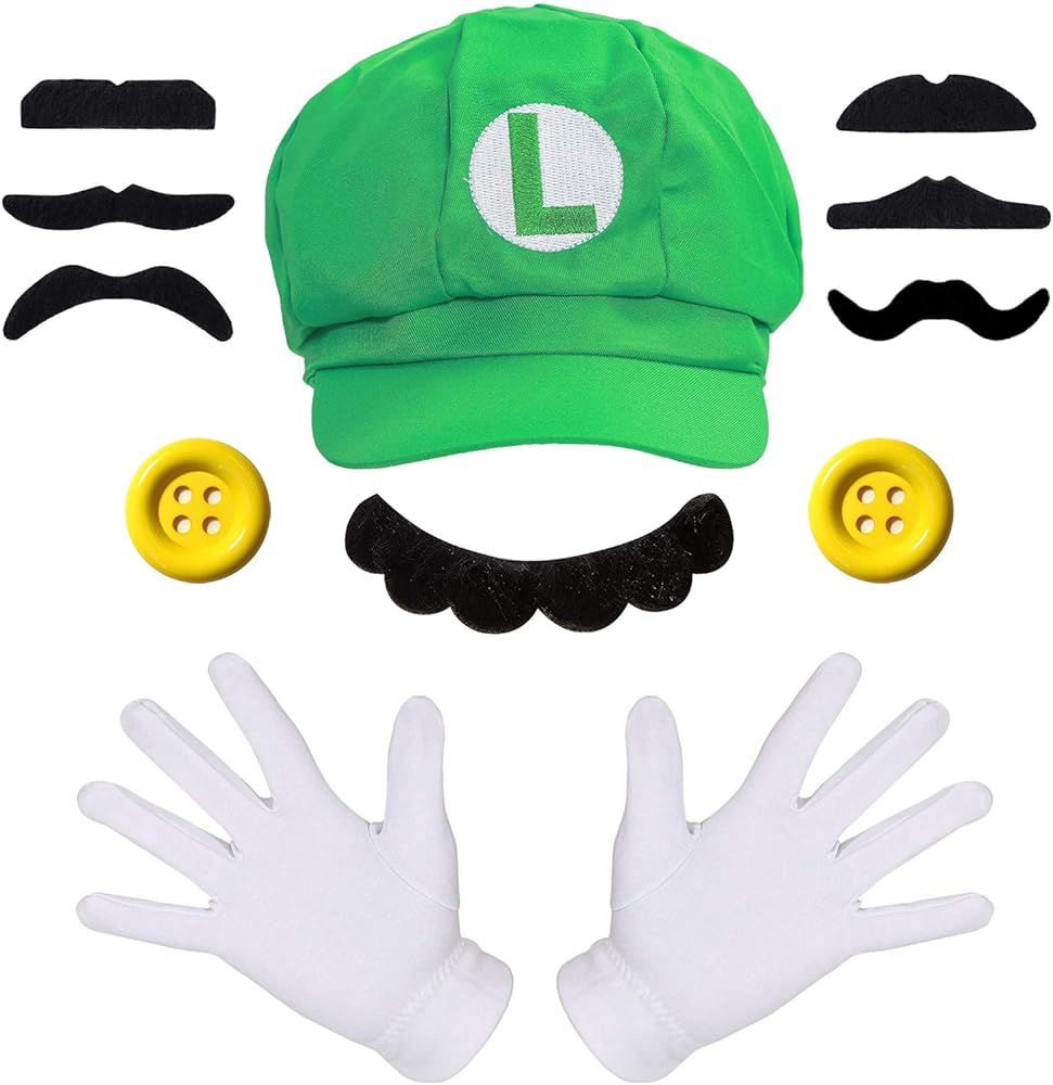 Super Bros Hats Maria Luigi Super Brothers Cap Mustaches Elastic Suspenders Gloves Buttons Cospla... | Amazon (US)