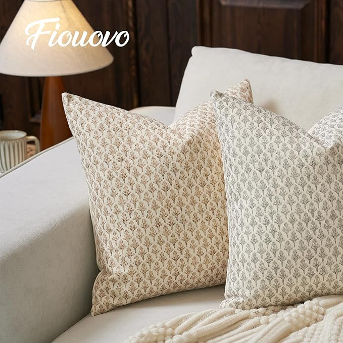 Floral Pillow Covers 18x18 Pillow Cover Block Print Couch Pillows for Living Room Decorative Neut... | Amazon (US)