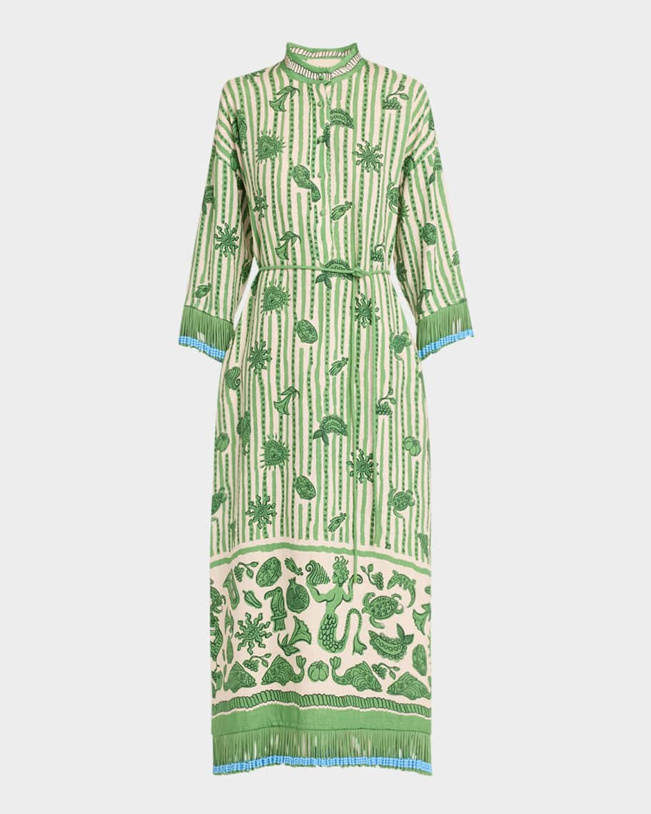 ALEMAIS Lula Beaded Fringe-Trim Shirtdress | Neiman Marcus