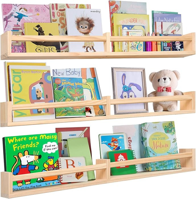 Nursry Shelves 32 inches Set of 3,Wood Floating Nursery Book Shelves for Wall,Wall Bookshelves fo... | Amazon (US)