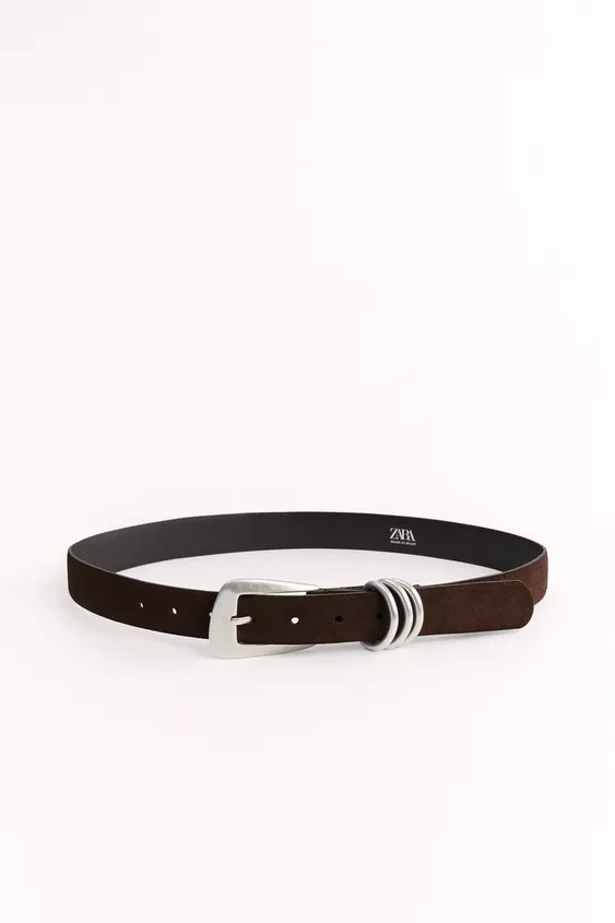 3cm wide split suede belt. Rectangular metal buckle. | Zara UK