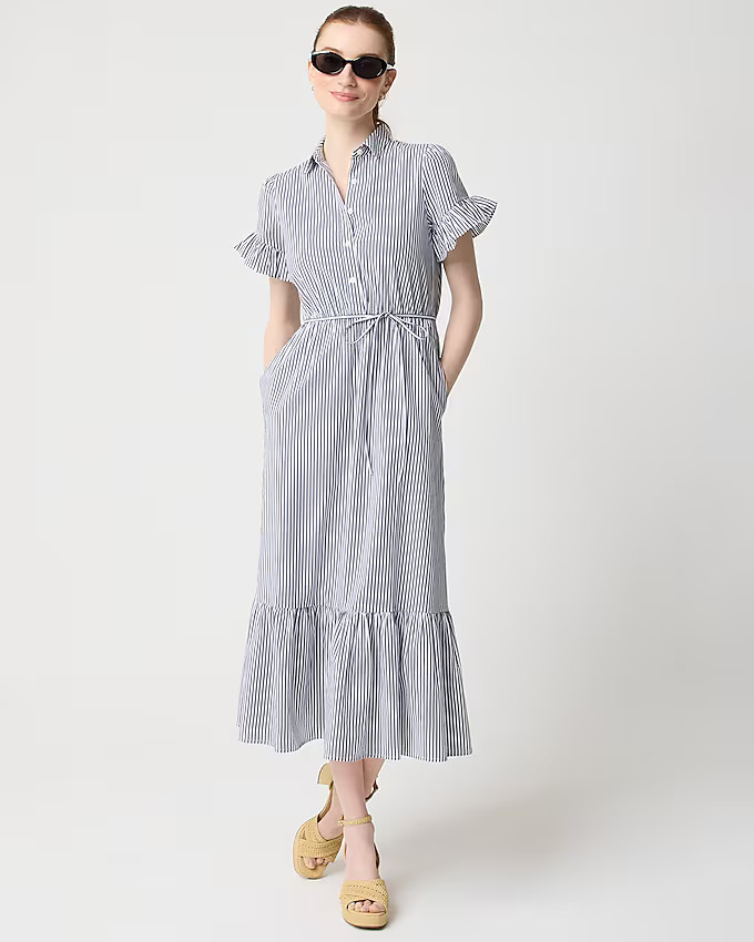 Striped ruffle-sleeve shirtdress | J.Crew Factory