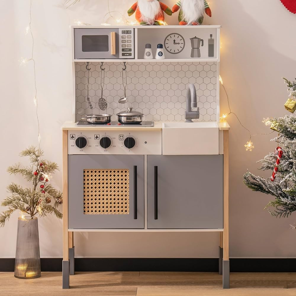 ROBOTIME Wooden Play Kitchen, Kids & Toddlers Kitchen Playset, Kids Play Kitchen Pretend Play Set... | Amazon (US)