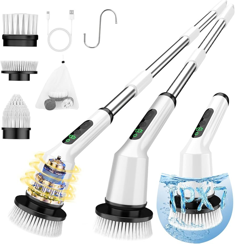 Electric Spin Scrubber for Cleaning Bathroom, Shower Scrubber Cordless Cleaning Brush with IPX7 W... | Amazon (US)