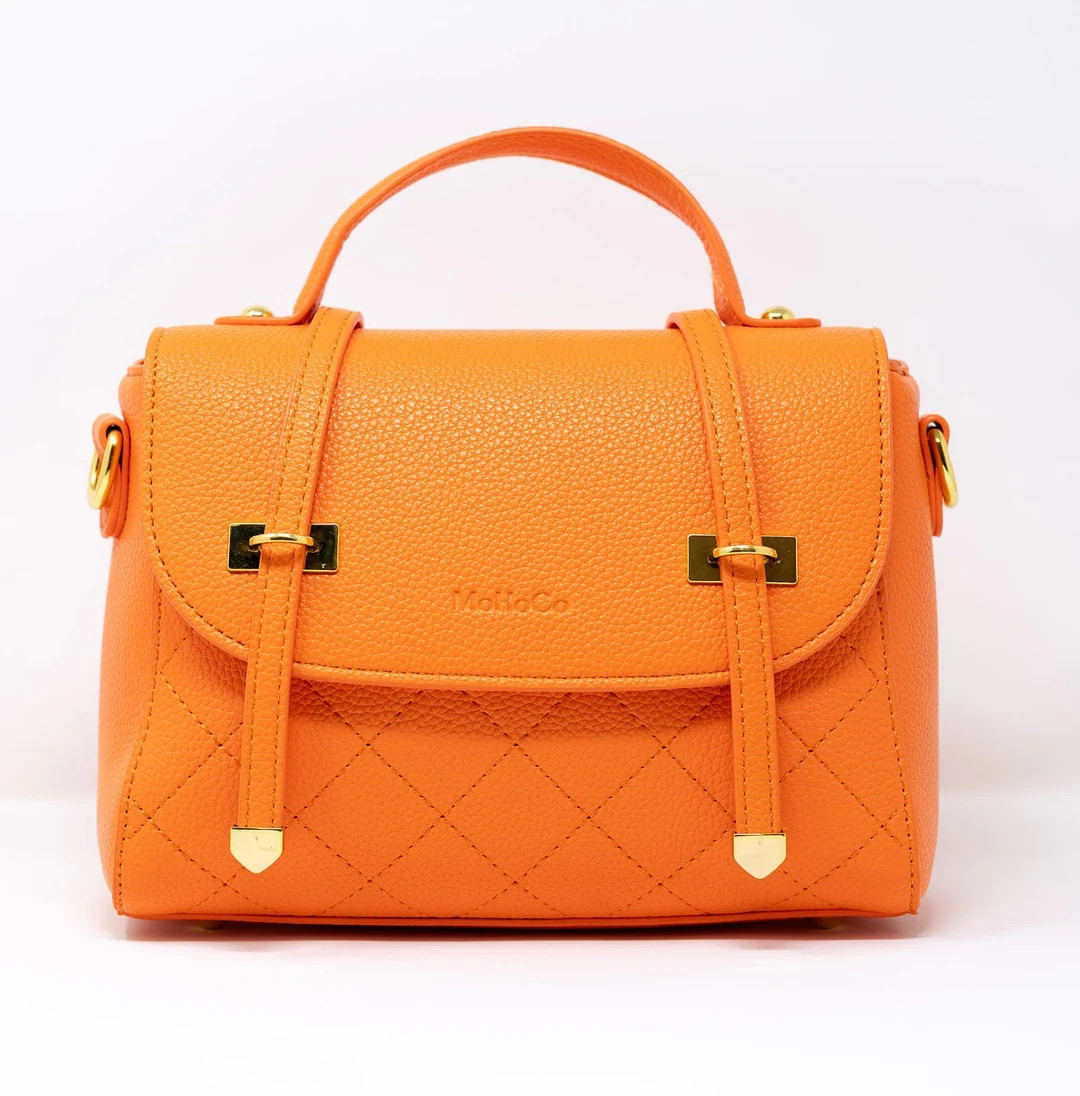 Top Handle Orange Handbag, Orange Crossbody Bag, Clutch Purse, Quilted Vegan Leather, Everyday Pu... | Etsy (US)