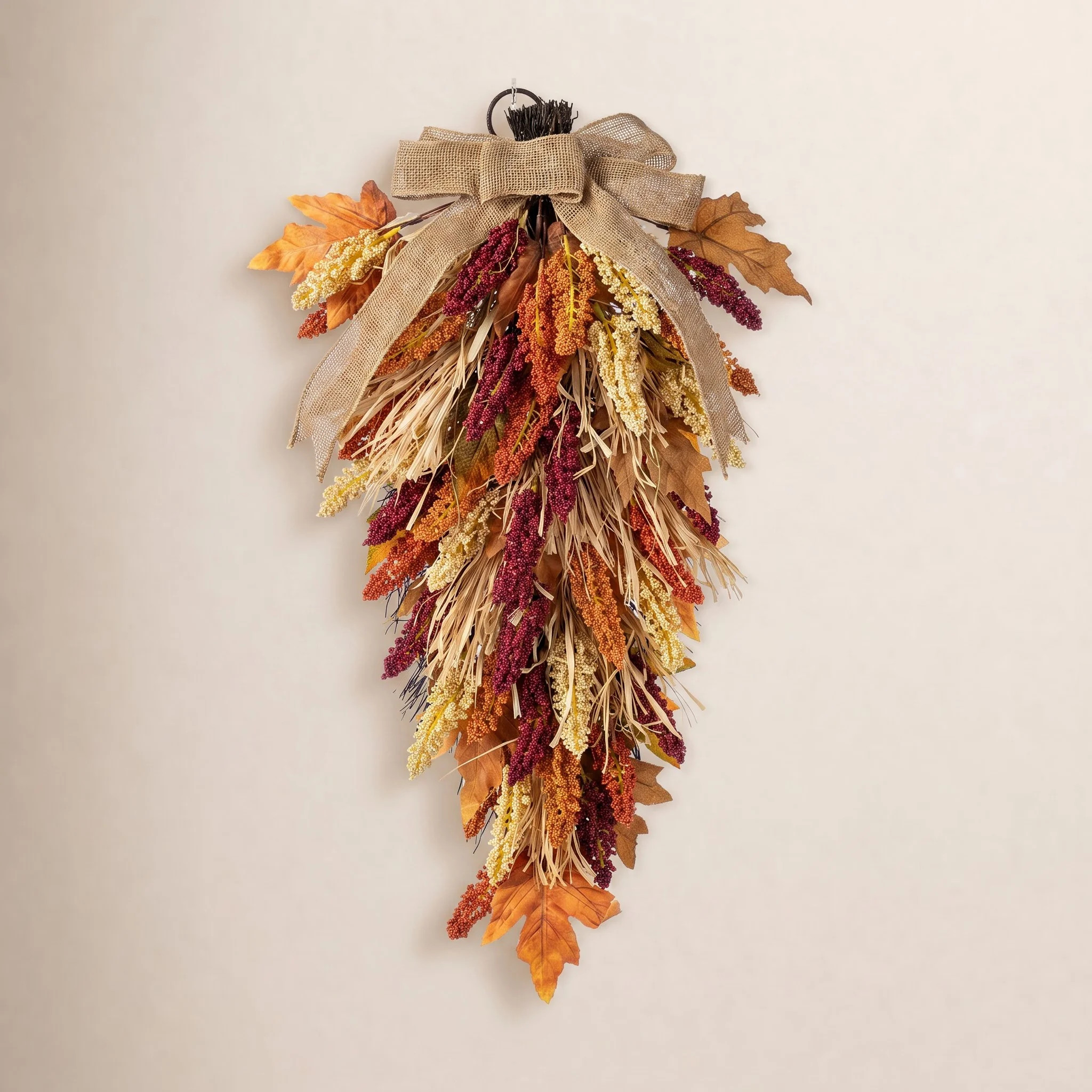 28"H Fall Multi-Colored Sorghum Swag Includes A Complimentary Black Metal Wreath Hanger | Wayfair North America