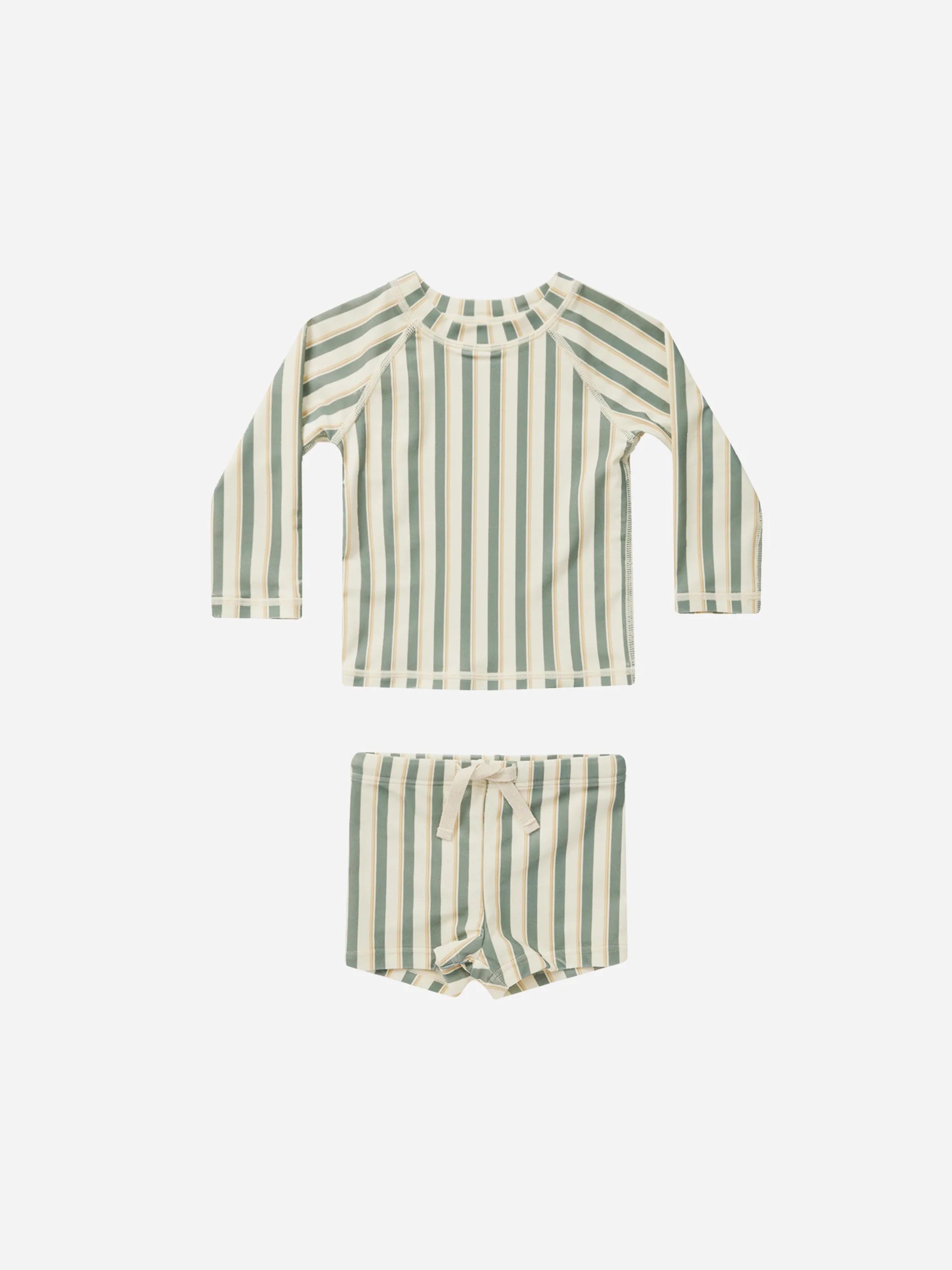 Rash Guard Boy Set || Aqua Stripe | Rylee + Cru