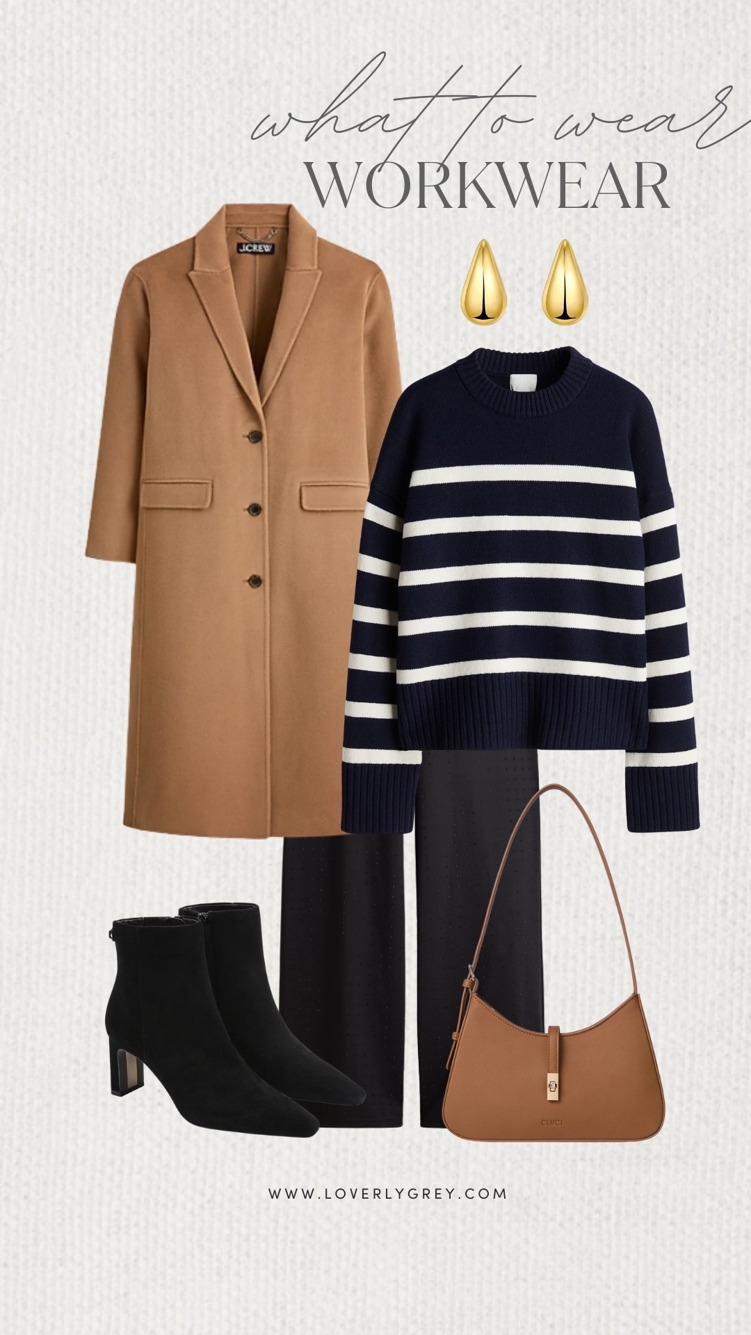 Loverly Grey, what to wear to work! A pair of trousers, a striped sweater, and black booties! Layer a J.Crew coat over the top and pair with a matching purse to complete your workwear look. Loverly Grey, what to wear, workwear 

#LTKWorkwear #LTKFindsUnder100 #LTKSeasonal