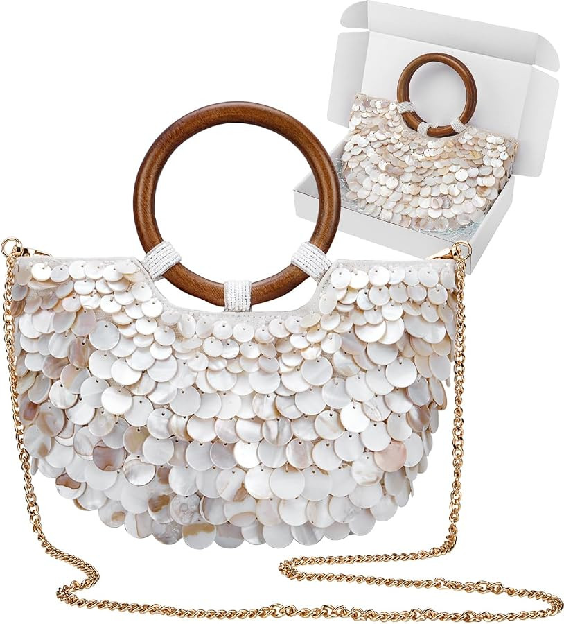 Shell Beaded Clutch Purse for Women Luxury Handmade Top Handle Bag Beach Evening Handbag for Summ... | Amazon (US)