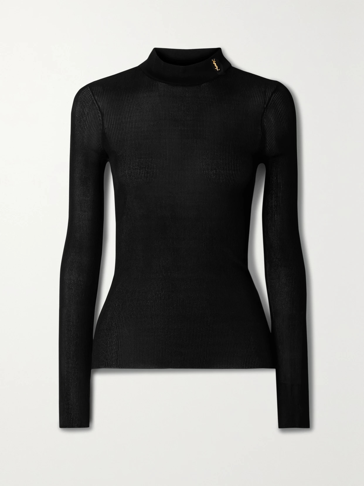 SAINT LAURENT - Ribbed Silk Turtleneck Top - Black | NET-A-PORTER (US)