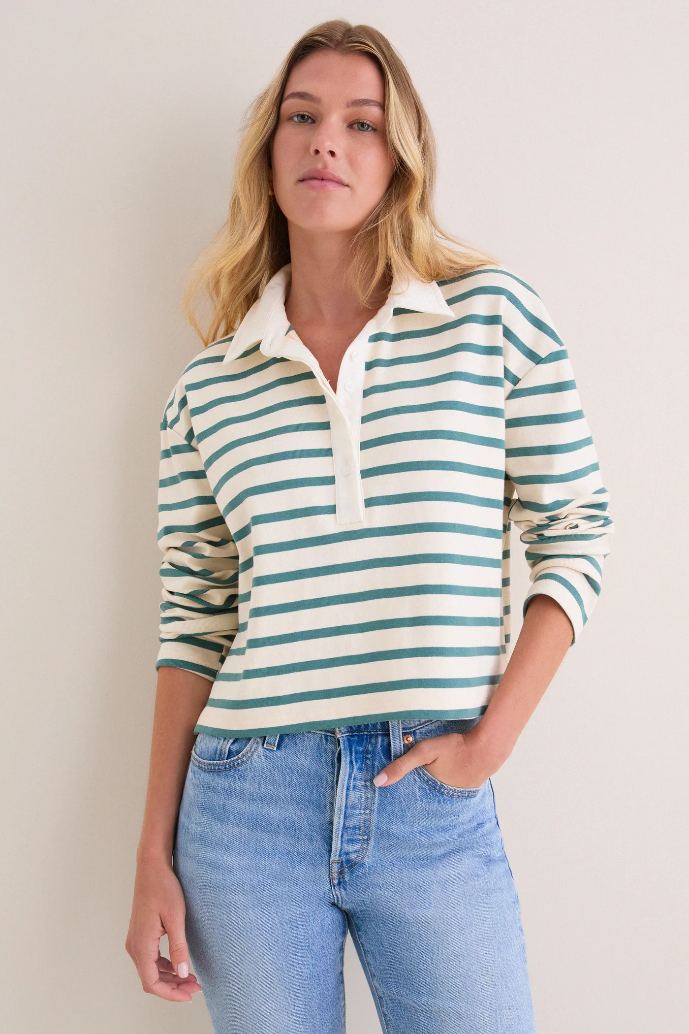 Hunter and Ecru Rugby Crop Shirt | Tuckernuck (US)