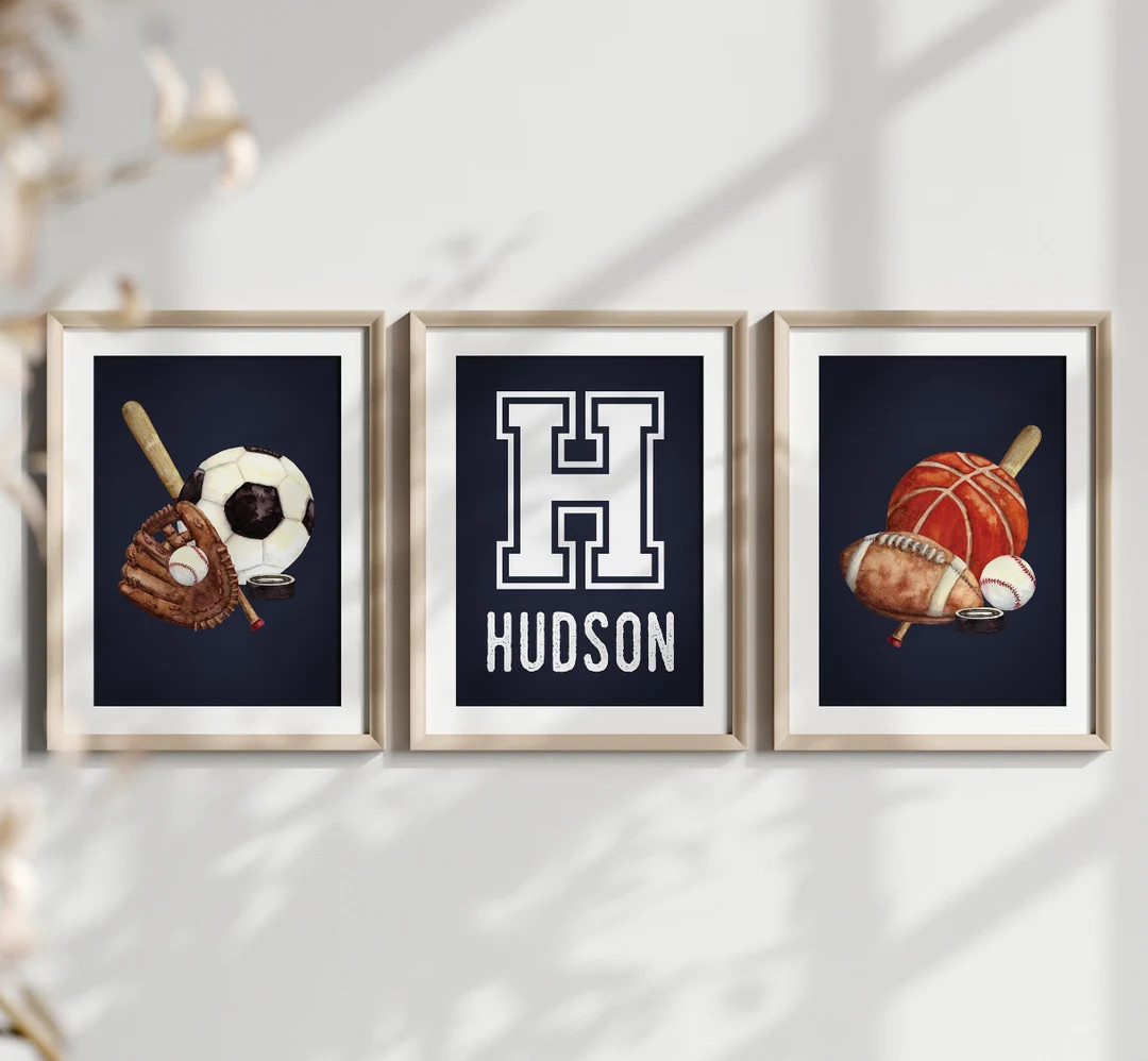 Personalized Watercolor Sports Nursery Print Custom Basketball, Baseball, Soccer Football Decor f... | Etsy (US)