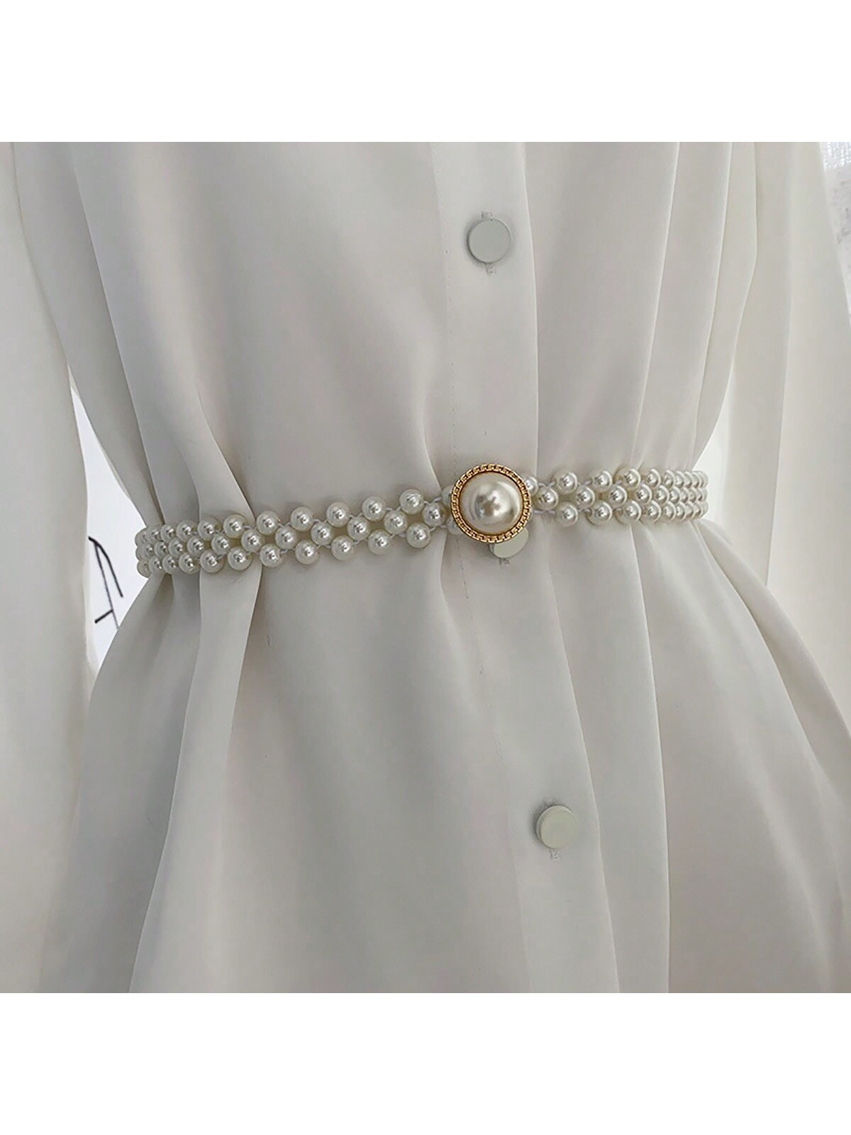 One Elastic Pearl Beaded Belt Women Simple Large Size Pearl Buckle Waist Chain, Matching Skirts, ... | SHEIN