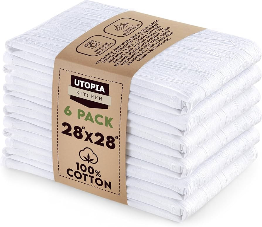 Utopia Kitchen White Flour Sack Towels [6 Pack - 28 x 28 Inch] 100% Cotton Tea Towels for Cleanin... | Amazon (US)