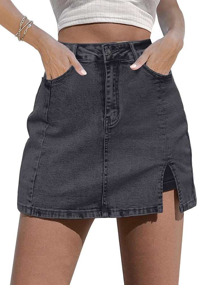 luvamia Skorts Skirts for Women Denim Mini Skirt Side Slit with High Waisted Jean Shorts Stretchy | Amazon (US)