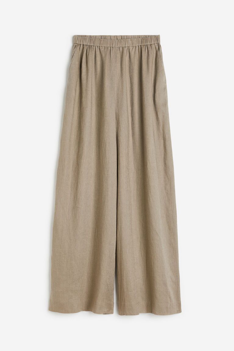 H & M - Wide linen trousers - Beige | H&M (UK, MY, IN, SG, PH, TW, HK)