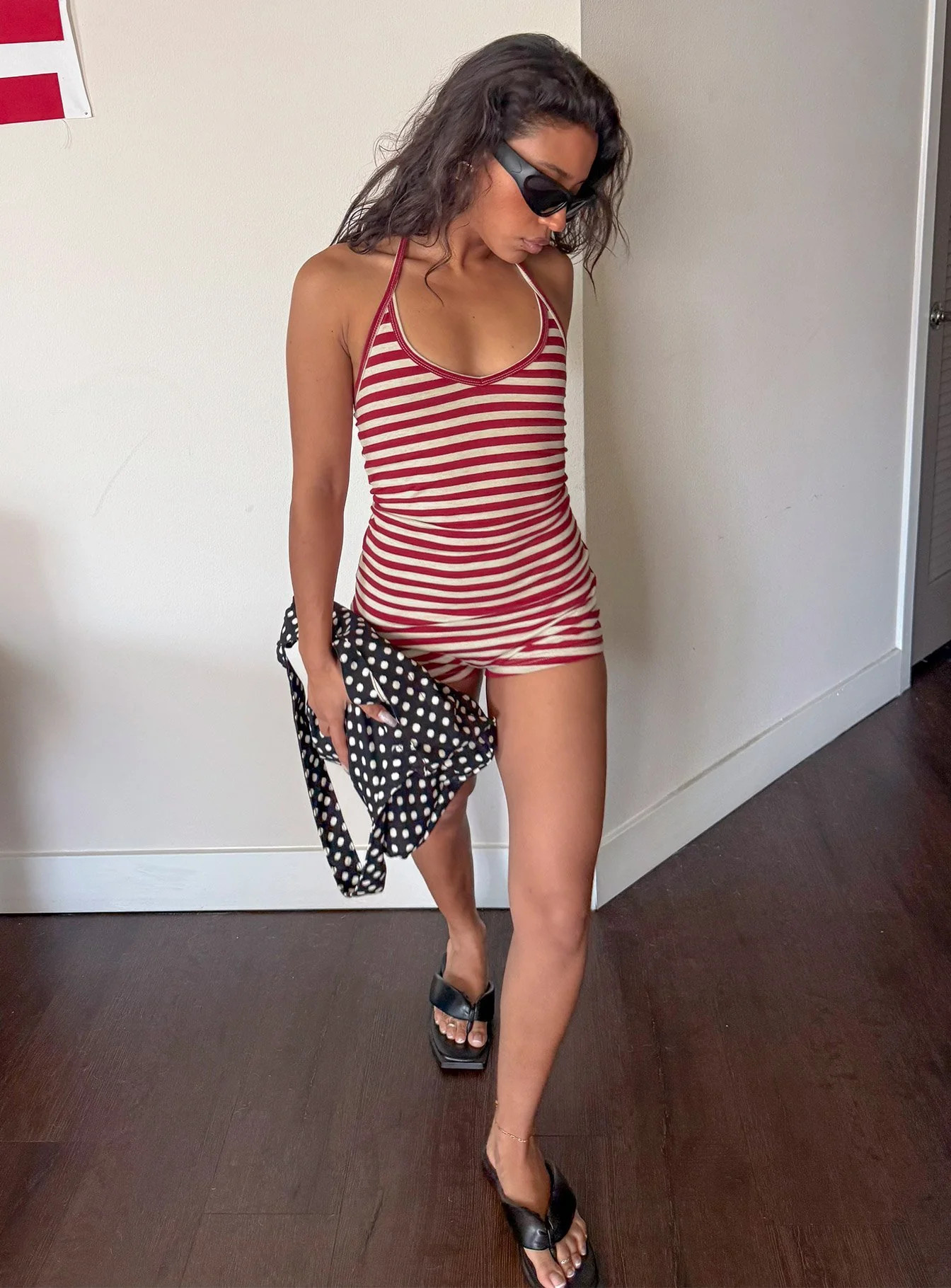 Watch Me Leave Halter Playsuit Red / White Stripe | Princess Polly US