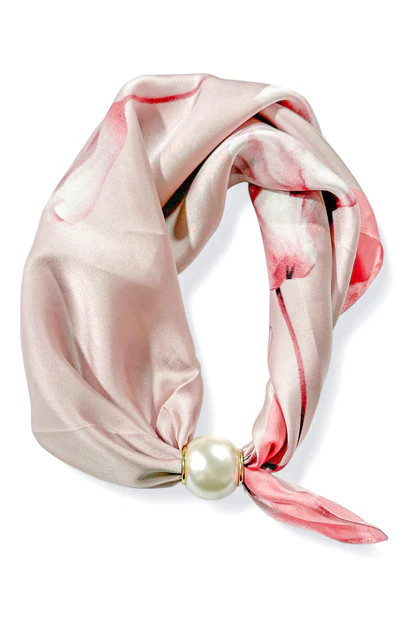Peaceful Feeling Pink Floral Pearl Scarf Necklace | The Willow Tree