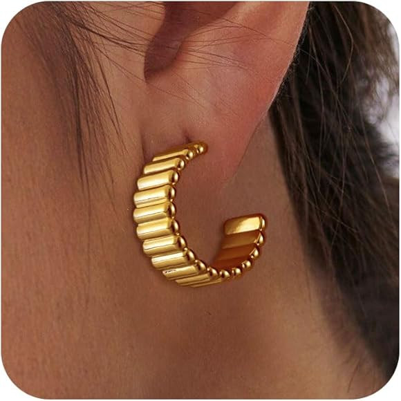 Chunky Gold Hoop Earrings for Women 14K Gold Plated Open Hoops Lightweight Huggie Earrings Trendy... | Amazon (US)