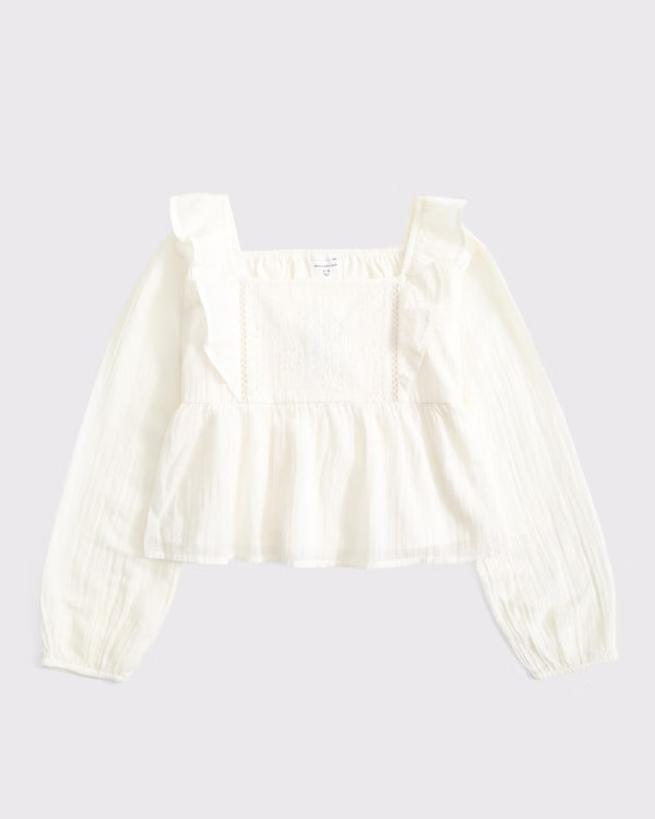 embroidered puff sleeve babydoll top | Abercrombie & Fitch (US)