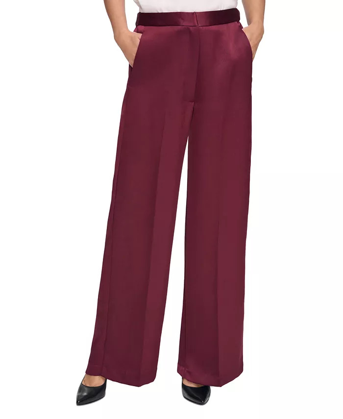 Women's Satin Mid-Rise Wide-Leg Pants | Macy's