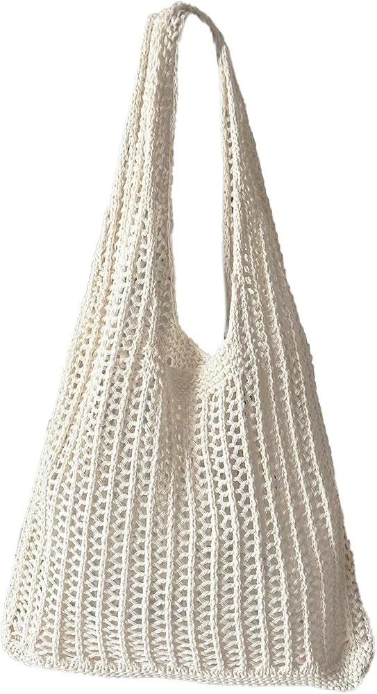 Floerns Women's Crochet Hollow Out Beach Tote Bag Daily Casual Knitted Shoulder Handbags | Amazon (US)