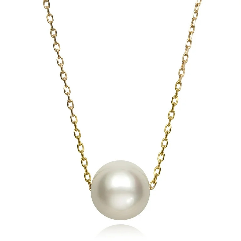 Pearlzzz Single Floating Cultured White Freshwater Pearl 14K Yellow Gold Chain Necklace, 18" | Walmart (US)
