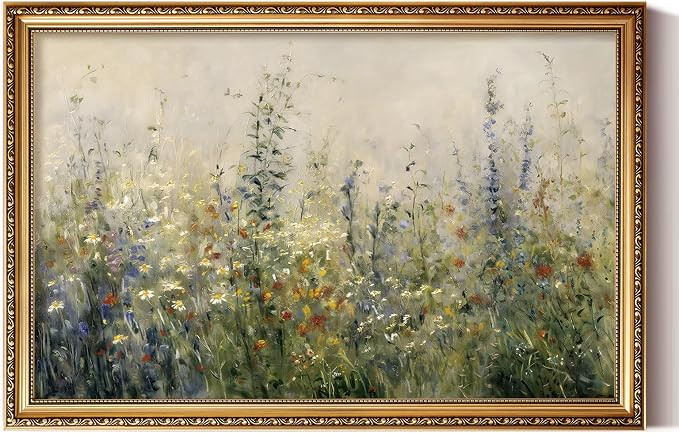 ARPEOTCY Large Vintage Gold Framed Floral Wall Art,Living Room Bedroom Dining Room Meadow Wildflo... | Amazon (US)