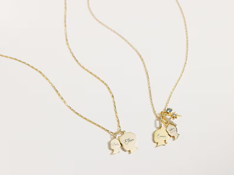 Custom Kid's Head Silhouette Necklace Your Kid's Head Silhouette Necklace Newborn Mothers Gift Gi... | Etsy (US)