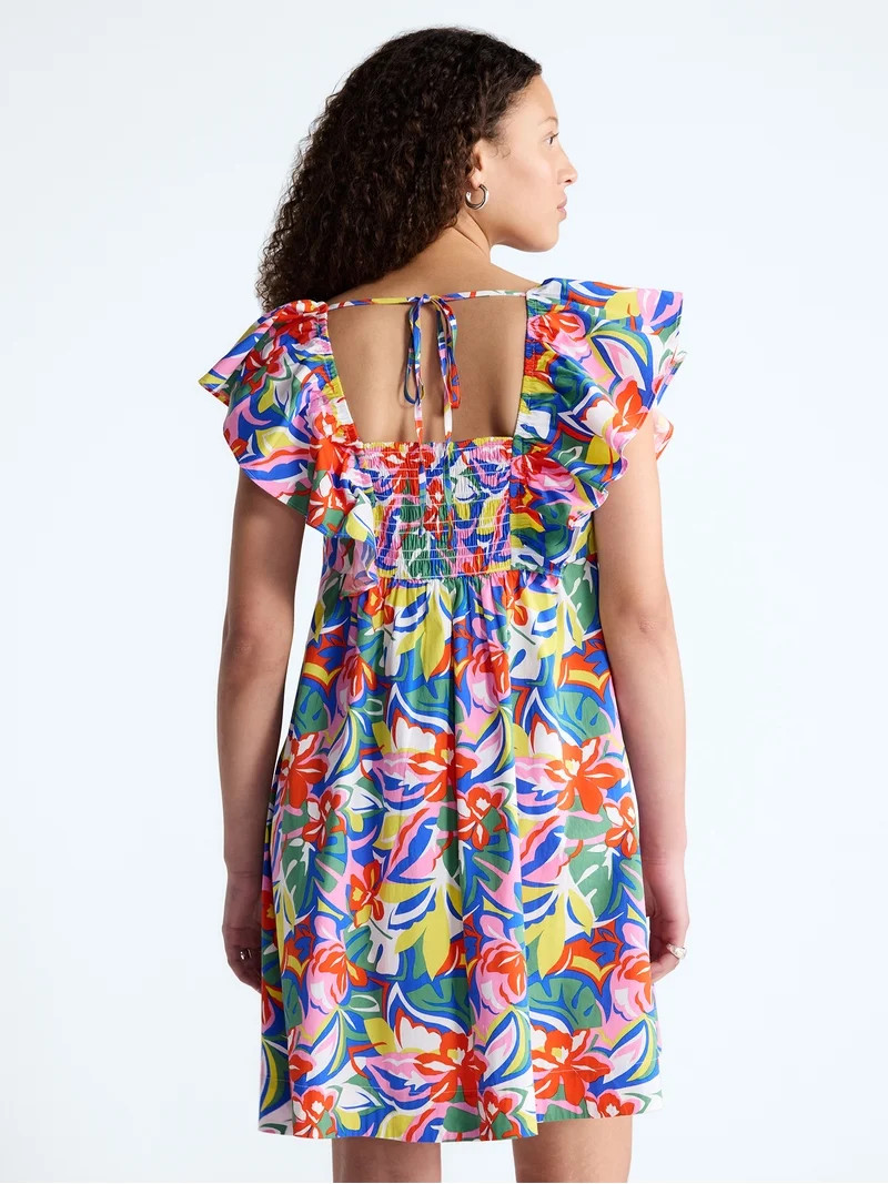 Free Assembly Women's and Women's Plus Square Neck Flutter Sleeve Mini Dress, XS-4X | Walmart (US)