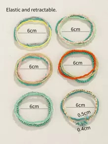 16pcs Bohemian Style Women Glass & Turquoise Beaded Bracelet | SHEIN
