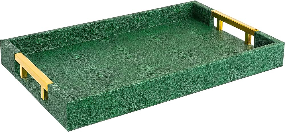 Modern Elegant 18"x12" Rectangle Emerald Green Shagreen Decorative Ottoman Coffee Table Perfume L... | Amazon (US)