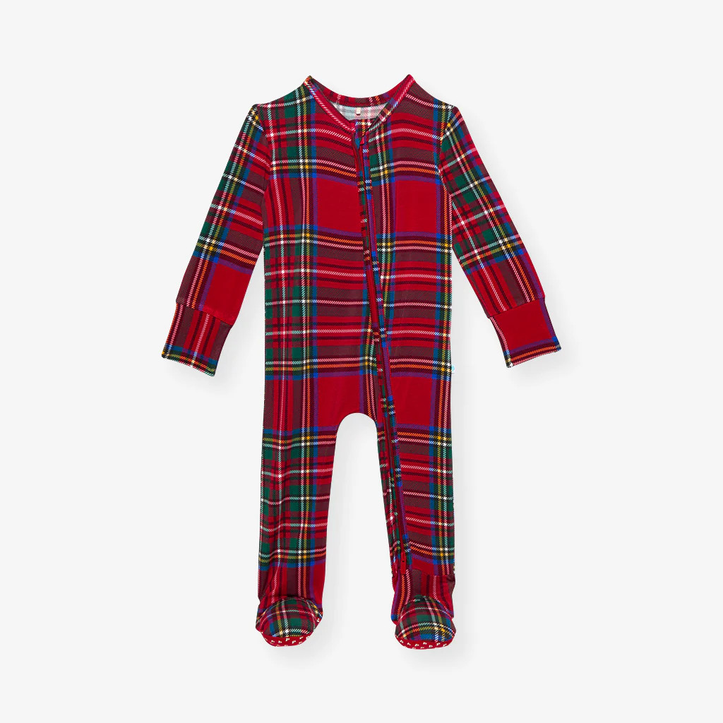 Plaid Red One Piece Baby Footie Pajamas | Red Tartan Plaid | Posh Peanut
