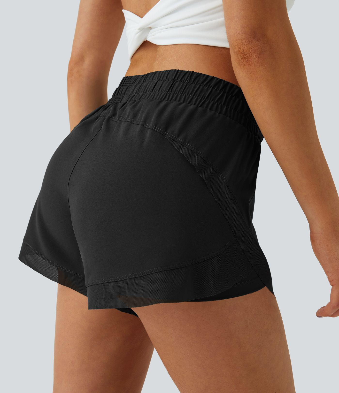 Women’s Mid Rise Drawstring Contrast Mesh 2-in-1 Flowy Running Shorts 3'' - Halara | HALARA