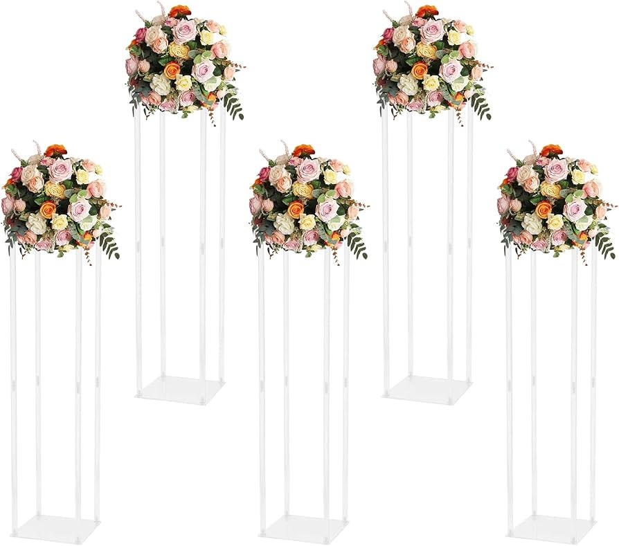 DYRABREST Clear Flower Stand Pack of 5, 40 Inch Tall 10 Inch Dia. Wedding Decoration Table Center... | Amazon (US)