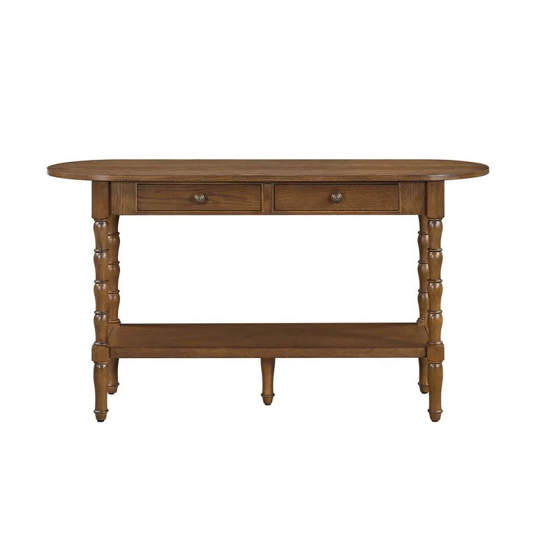 My Texas House Lewis Console Table in Warm Brown with Oval Top and Storage Drawers | Walmart (US)