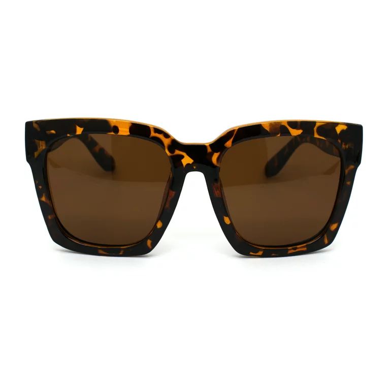 Womens Boyfriend Style Oversize Horned Rim Thick Plastic Sunglasses Tortoise Solid Brown | Walmart (US)