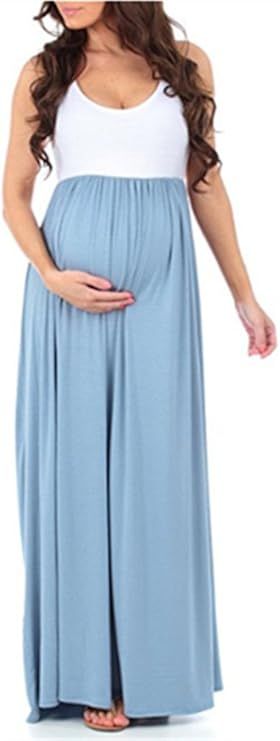 Women's Sexy V Neck Stretch Solid Color Maxi Ruched Maternity Dress | Amazon (US)